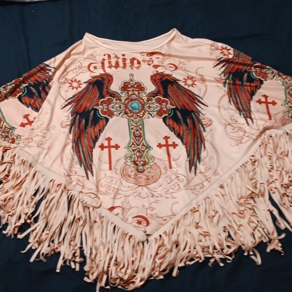 Cross and angel wings poncho
